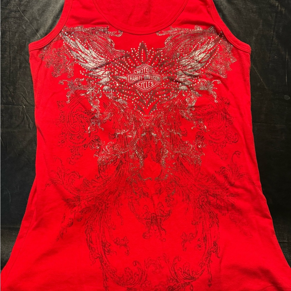 Harley-Davidson Red Sleeveless Graphic Tank Top